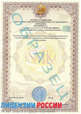 Образец сертификата соответствия (приложение) Отрадный Сертификат ISO 13485